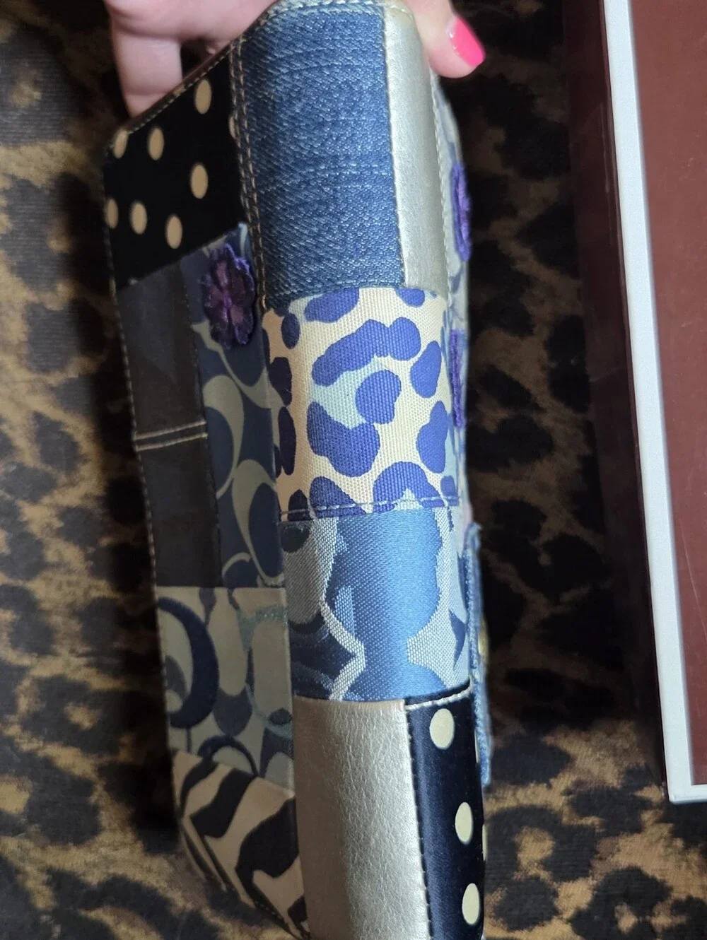 HTF, Coach Patchwork Zip Wallet Y2K — Blue & Purple Floral Patch MINT Condition!